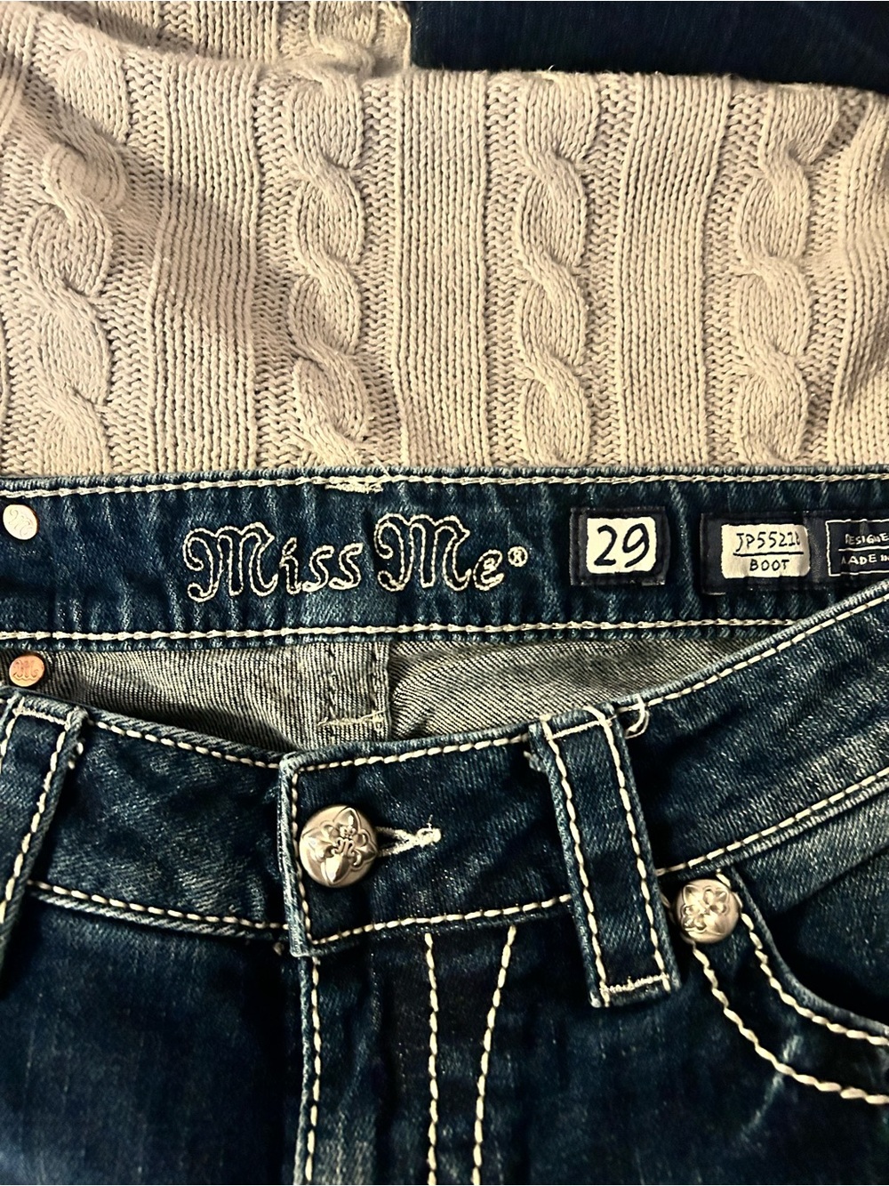 Miss Me Dark Blue Bootcut Jeans with Faded Whiskering - Picture 4 of 5